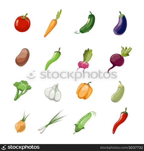 Vegetables vector cartoon icons. Cartoon vegetables vector. Set of icons vegetable in color style, illustration of vegetarian vegetables