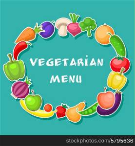 Vegetarian background with fruits and vegetables on a green background