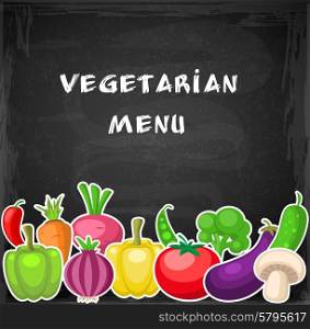 Vegetarian background with vegetables on a chalkboard