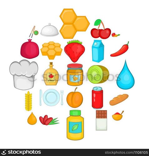 Vegetarian cuisine icons set. Cartoon set of 25 vegetarian cuisine vector icons for web isolated on white background. Vegetarian cuisine icons set, cartoon style