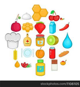 Vegetarian cuisine icons set. Cartoon set of 25 vegetarian cuisine vector icons for web isolated on white background. Vegetarian cuisine icons set, cartoon style