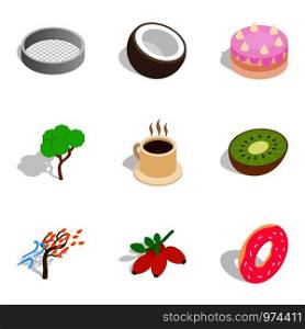 Vegetarian eatery icons set. Isometric set of 9 vegetarian eatery vector icons for web isolated on white background. Vegetarian eatery icons set, isometric style