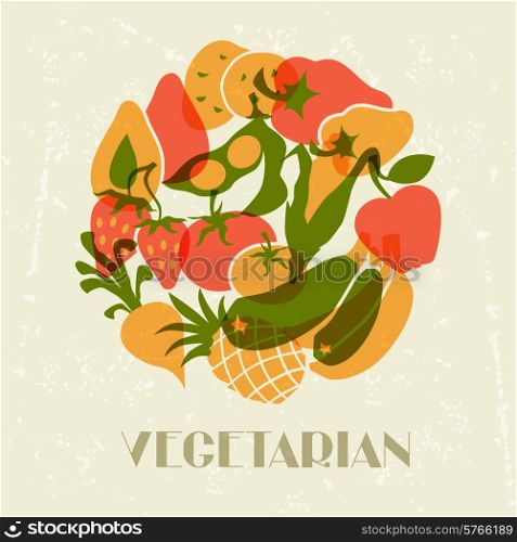 Vegetarian food. Background design with stylized vegetables.