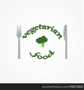 Vegetarian food. Broccoli in plate. Grunge inscription