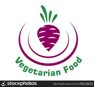 Vegetarian food icon depicting a fresh raw beetroot enclosed in a double curve with the text