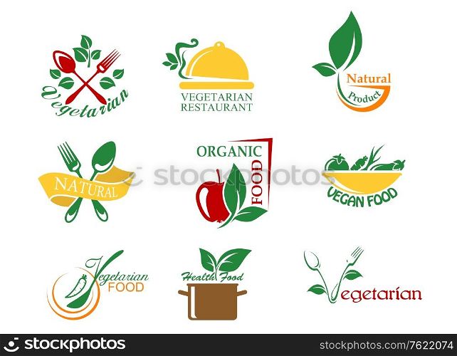 Vegetarian food symbols with fruits and vegetables for design
