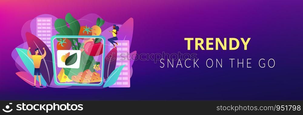 Vegetarian healthy eating, vegan takeaway meal, organic food. Assorted snack pack, trendy snack on the go, healthy nutrition diet concept. Header or footer banner template with copy space.. Assorted snack pack concept banner header.