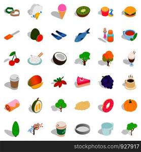 Vegetarian icons set. Isometric style of 36 vegetarian vector icons for web isolated on white background. Vegetarian icons set, isometric style