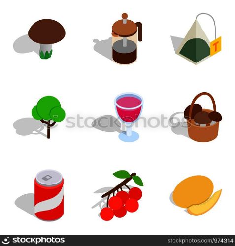 Vegetarian meal icons set. Isometric set of 9 vegetarian meal vector icons for web isolated on white background. Vegetarian meal icons set, isometric style
