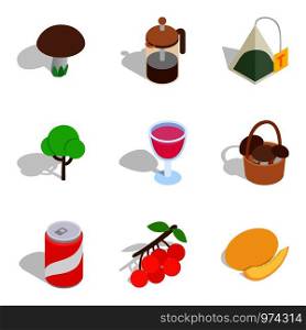 Vegetarian meal icons set. Isometric set of 9 vegetarian meal vector icons for web isolated on white background. Vegetarian meal icons set, isometric style