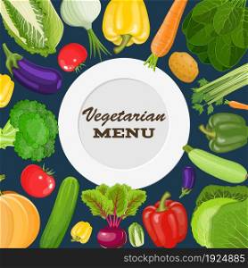 Vegetarian menu cover. Dieting and nutrition. Vector illustration in flat style. Vegetarian menu cover