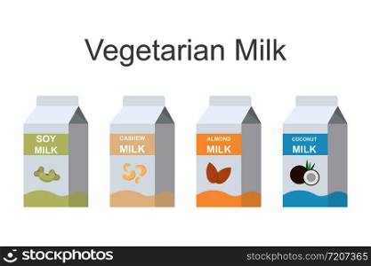 Vegetarian milk packs icons set flat style