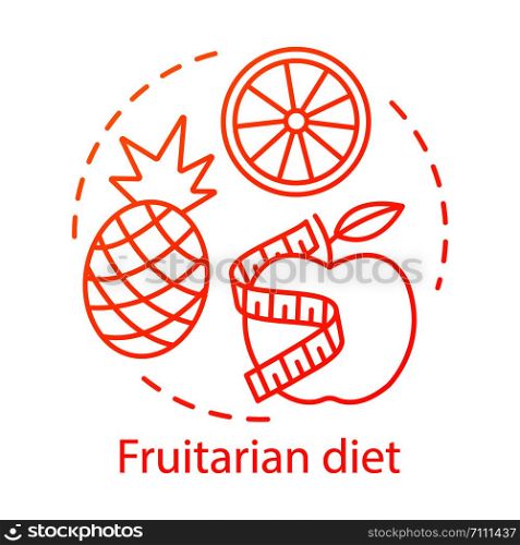 Vegetarian nutrition, fruitarian diet concept icon. Vegan lifestyle idea thin line illustration. Organic fruits, healthy food. Fresh apple, pineapple and orange vector isolated outline drawing