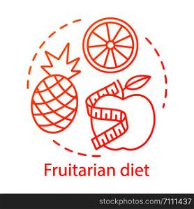 Vegetarian nutrition, fruitarian diet concept icon. Vegan lifestyle idea thin line illustration. Organic fruits, healthy food. Fresh apple, pineapple and orange vector isolated outline drawing