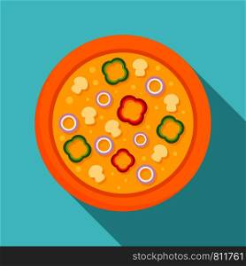 Vegetarian pizza icon. Flat illustration of vegetarian pizza vector icon for web design. Vegetarian pizza icon, flat style