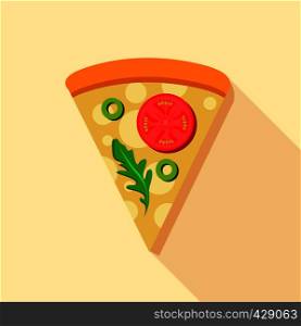 Vegetarian pizza tomatoes and basil icon. Flat illustration of vegetarian pizza tomatoes and basil vector icon for web. Vegetarian pizza tomatoes and basil icon