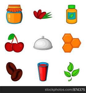 Vegetarian style icons set. Cartoon set of 9 vegetarian style vector icons for web isolated on white background. Vegetarian style icons set, cartoon style