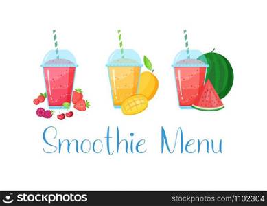 Vegeterian smoothie shake cocktail collection vector illustration. Set of glass with layers of sweet vitamin juice cocktail or protein shake with fresh fruits isolated on white background. Vegeterian smoothie shake cocktail collection