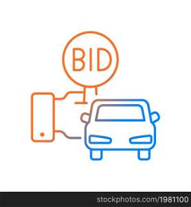 Vehicle auction gradient linear vector icon. Bidding. Automobile selling. Auto bargaining winner. Highest offer wins. Thin line color symbol. Modern style pictogram. Vector isolated outline drawing. Vehicle auction gradient linear vector icon
