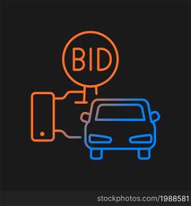 Vehicle auction gradient vector icon for dark theme. Bidding paddle. Auto selling. Bargaining win. Highest offer wins. Thin line color symbol. Modern style pictogram. Vector isolated outline drawing. Vehicle auction gradient vector icon for dark theme