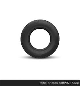 Vehicle black rubber tire isolated mockup. Vector round car wheel, automobile rim. Car rim isolated rubber tyre, vehicle spare part
