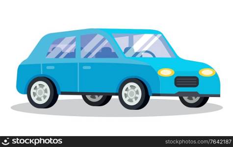 Vehicle blue transport isolated on white. Station wagon also called estate car, transportation automobile. Retro auto to drive and get your destination quickly. Vector illustration in flat style. Estate Car Isolated on White Background, Vehicle