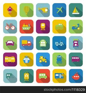 Vehicle color icons with long shadow, stock vector
