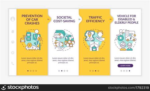 Vehicle for disabled and elderly people onboarding vector template. Responsive mobile website with icons. Web page walkthrough 4 step screens. EVs social care color concept with linear illustrations. Vehicle for disabled and elderly people onboarding vector template.