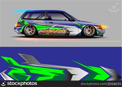 vehicle graphic livery design vector. Graphic abstract stripe racing background designs for wrap cargo van race car pickup truk adventure vehicle.
