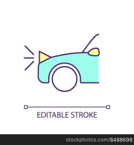 Vehicle headlights RGB color icon. Illuminate road ahead. Front part of automobile. Light solution. Isolated vector illustration. Simple filled line drawing. Editable stroke. Arial font used. Vehicle headlights RGB color icon