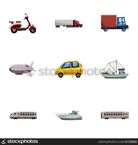 Vehicle icons set. Cartoon illustration of 9 vehicle vector icons for web. Vehicle icons set, cartoon style
