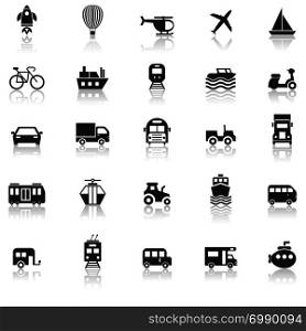 Vehicle icons with reflect on white background, stock vector