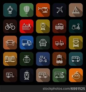 Vehicle line flat icons with long shadow, stock vector