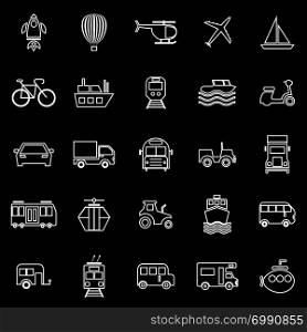 Vehicle line icons on black background, stock vector