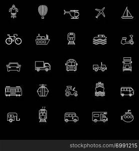 Vehicle line icons with reflect on black background, stock vector