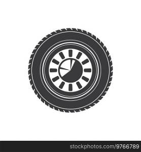 Vehicle rim, black tyre with alloy disk isolated car rim. Vector auto rubber wheel icon. Car rim tyre of vehicle with alloy disk isolated