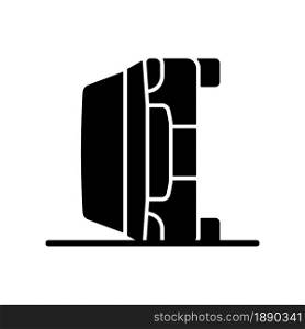 Vehicle rollover black glyph icon. Car tips over onto side. Striking obstruction in roadway. Aggressive driving. Dangerous crash. Silhouette symbol on white space. Vector isolated illustration. Vehicle rollover black glyph icon
