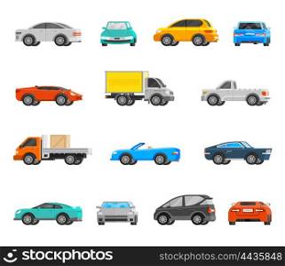 Vehicles Icons Set . Vehicles orthogonal icons set with cars and trucks flat isolated vector illustration