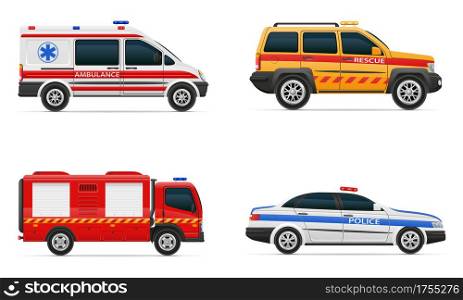 vehicles of various emergency and rescue services car vector illustration isolated on white background