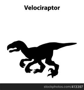 Velociraptor dinosaur black silhouettes isolated on white background. Velociraptor dinosaur silhouette