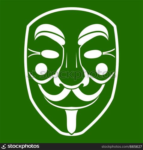 Vendetta mask icon white isolated on green background. Vector illustration. Vendetta mask icon green