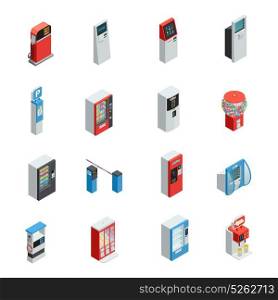 Vending Machines Icons Set. Vending machines isometric icons set with food and parking machines isolated vector illustration