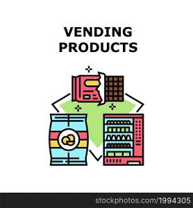 Vending Products Vector Icon Concept. Vending Products In Machine, Chips And Chocolate Package Snack And Food Selling In Automatically Selling Equipment. Delicious Nutrition Color Illustration. Vending Products Vector Concept Color Illustration