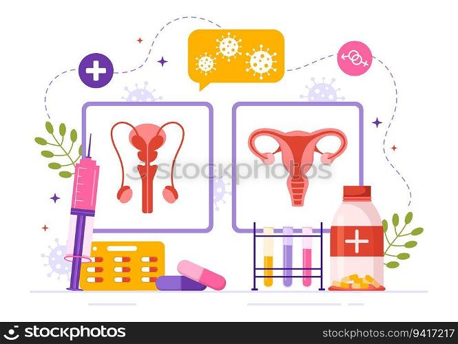 Venereologist Vector Illustration of Diagnostic for Dermatology Disease, Sexually Transmitted and Infection in Flat Cartoon Hand Drawn Templates