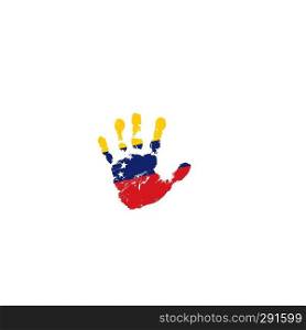 Venezuela flag and hand on white background. Vector illustration.. Venezuela flag and hand on white background. Vector illustration