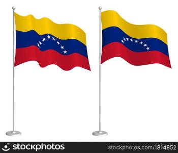 Venezuela flag on flagpole waving in wind. Holiday design element. Checkpoint for map symbols. Isolated vector on white background