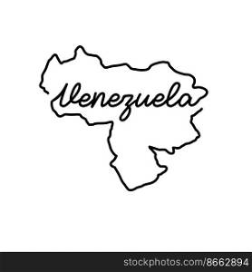 Venezuela outline map with the handwritten country name. Continuous line drawing of patriotic home sign. A love for a small homeland. T-shirt print idea. Vector illustration.. Venezuela outline map with the handwritten country name. Continuous line drawing of patriotic home sign
