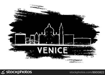Venice Italy Skyline Silhouette. Hand Drawn Sketch. Vector Illustration. Business Travel and Tourism Concept with Modern Architecture. Image for Presentation Banner Placard and Web Site.