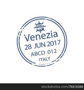 Venice port travel visa isolated grunge stamp. Vector Italy destination traveling, international arrival or departure sign. Travel visa stamp isolated arrival to Venice port