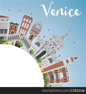 Venice Skyline Silhouette with Gray and Brown Buildings. Vector Illustration. Business Travel and Tourism Concept with Copy Space. Image for Presentation Banner and Placard.